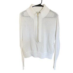 Varley Aurora Half Zip Knit Sweater White XL Coastal Preppy Prep Womens